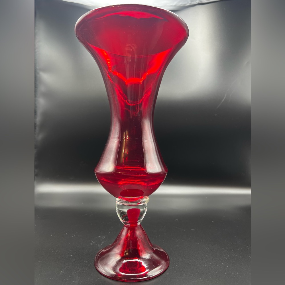 Ruby Red 11 Inch Hour Glass Stem Vase Absolutely Gorgeous / Stunning Home Decor - Picture 1 of 10